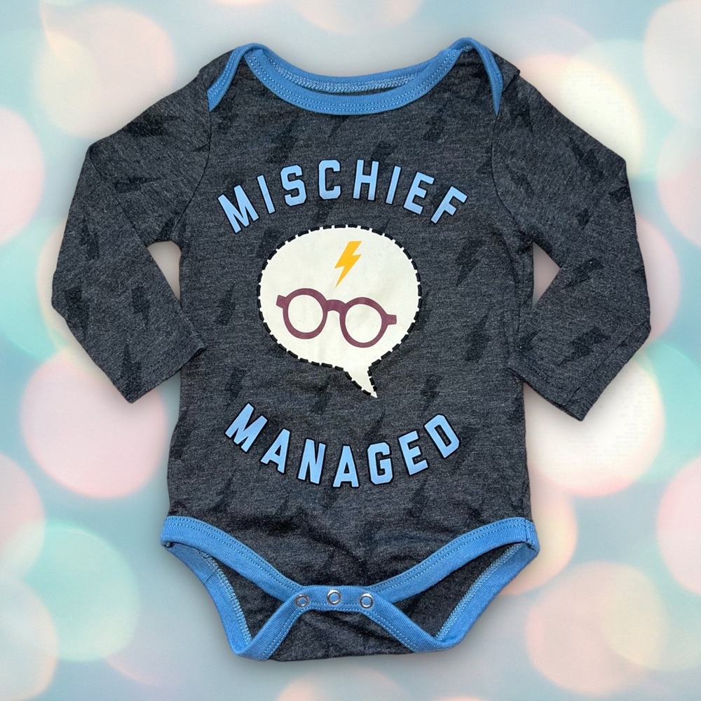 Harry Potter “Mischief Managed” Baby Boy’s Long Sleeve Bodysuit Size 6/9 Months